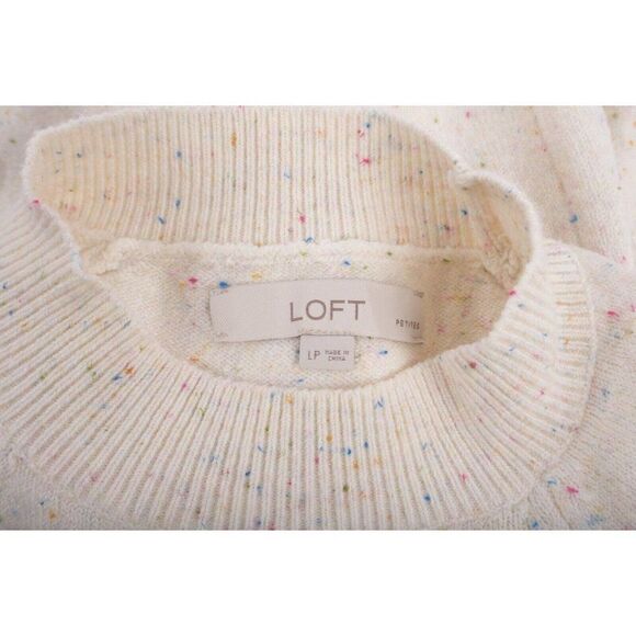 Loft Womens Knit Sweater LP Large Petite Multi-Color Specks Ecru Ivory Mock Neck - Picture 6 of 6